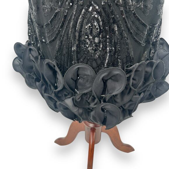 NEW Guess Black Sequin Cocktail Dress Size 4 Rosette Ruffle Mini Formal Hoco NWT - Picture 5 of 14